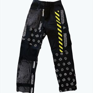 Black with yellow and white print